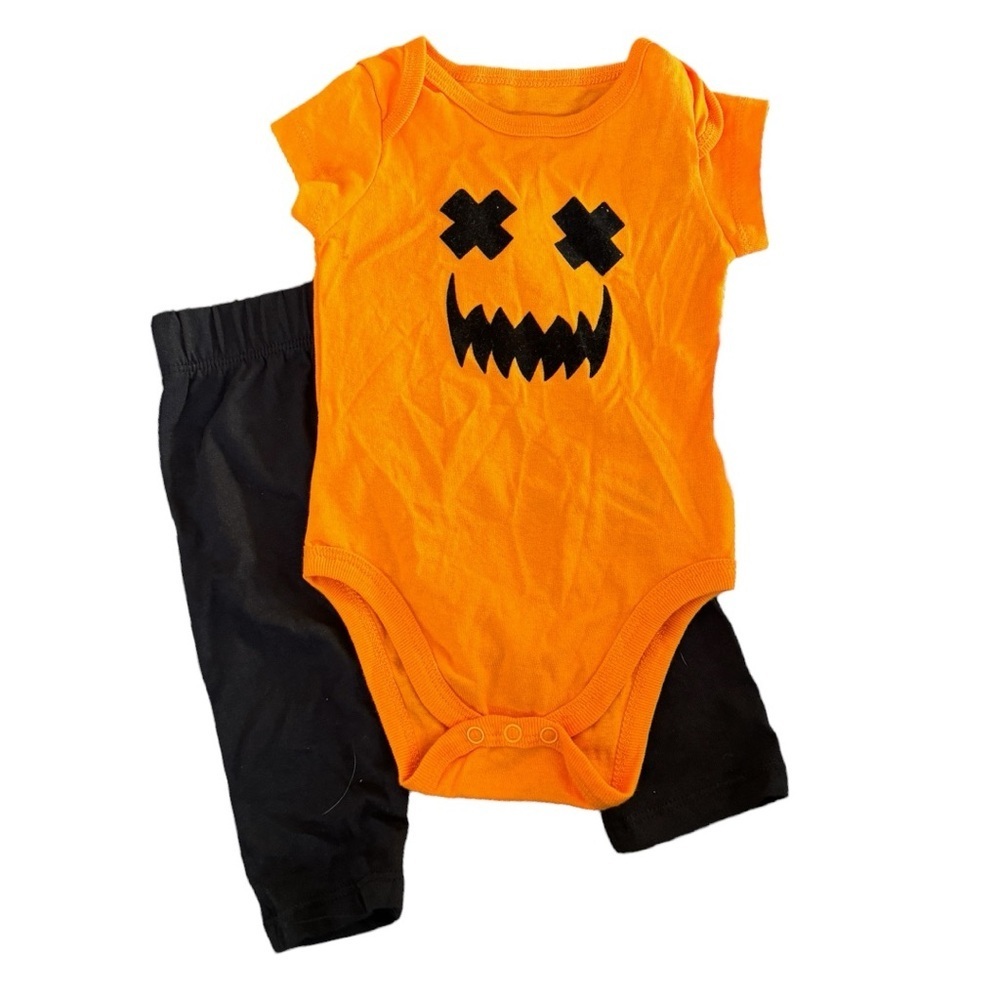 Halloween Jack-O-Lantern Face Orange Pumpkin Baby One Piece and Pants 3-6 months